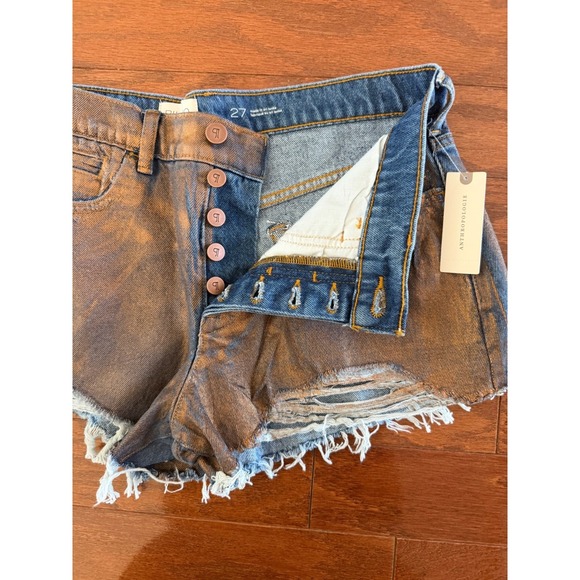 Anthropologie PILCRO Devon Rins Jean Shorts COATED EDITION Sz 27 Metallic Bronze - Picture 4 of 14